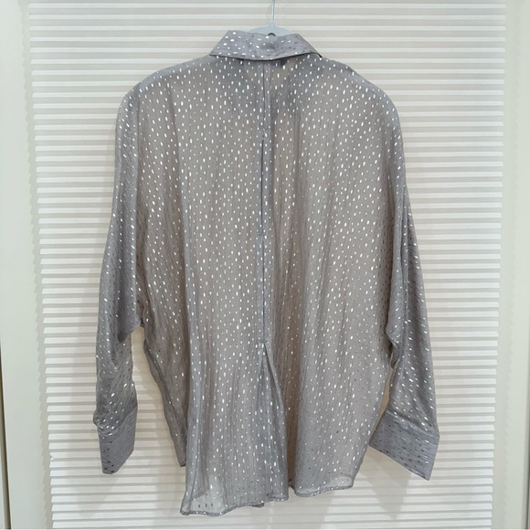 Zara Long Sleeve Button Down Shirt Polka Dot Silver Gray S - Picture 8 of 8